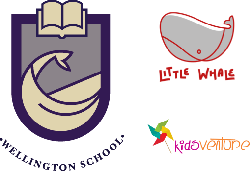 Wllington School logo, Little Whale logo, and Kids Adventure logo